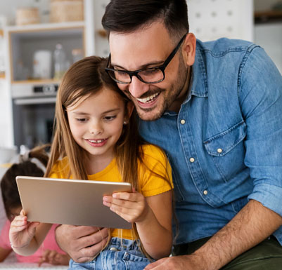 A family learning on their mobile devices