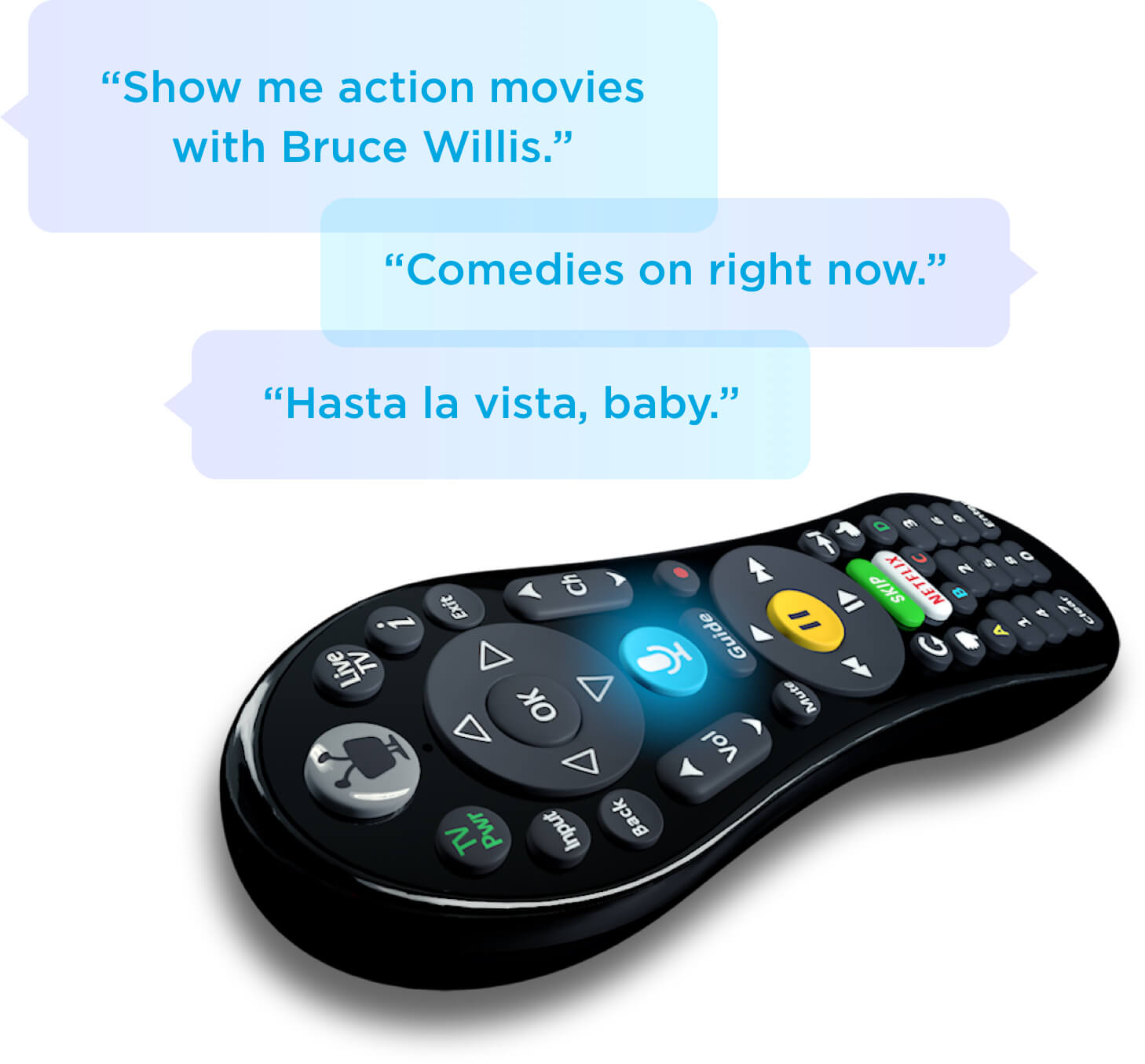 A graphic showing TiVo's voice control TV remote.