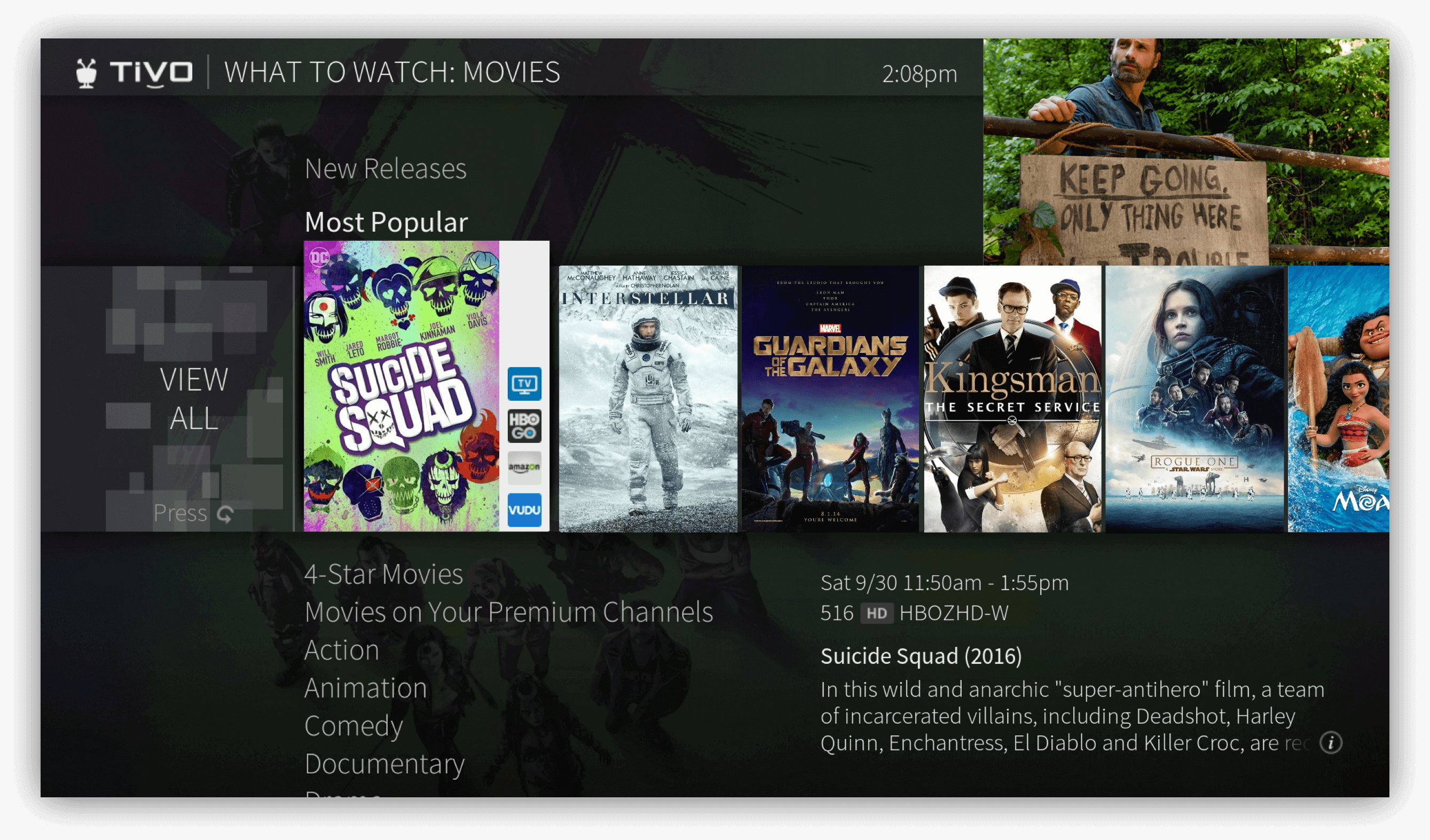 TiVo’s What to Watch section, a helpful tool that can show you content based on your past viewing habits.